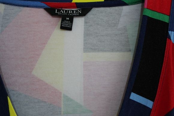 Ralph Lauren Women's  Top Size M Mock Wrap Retro Funky Colour And Pattern - Picture 4 of 8